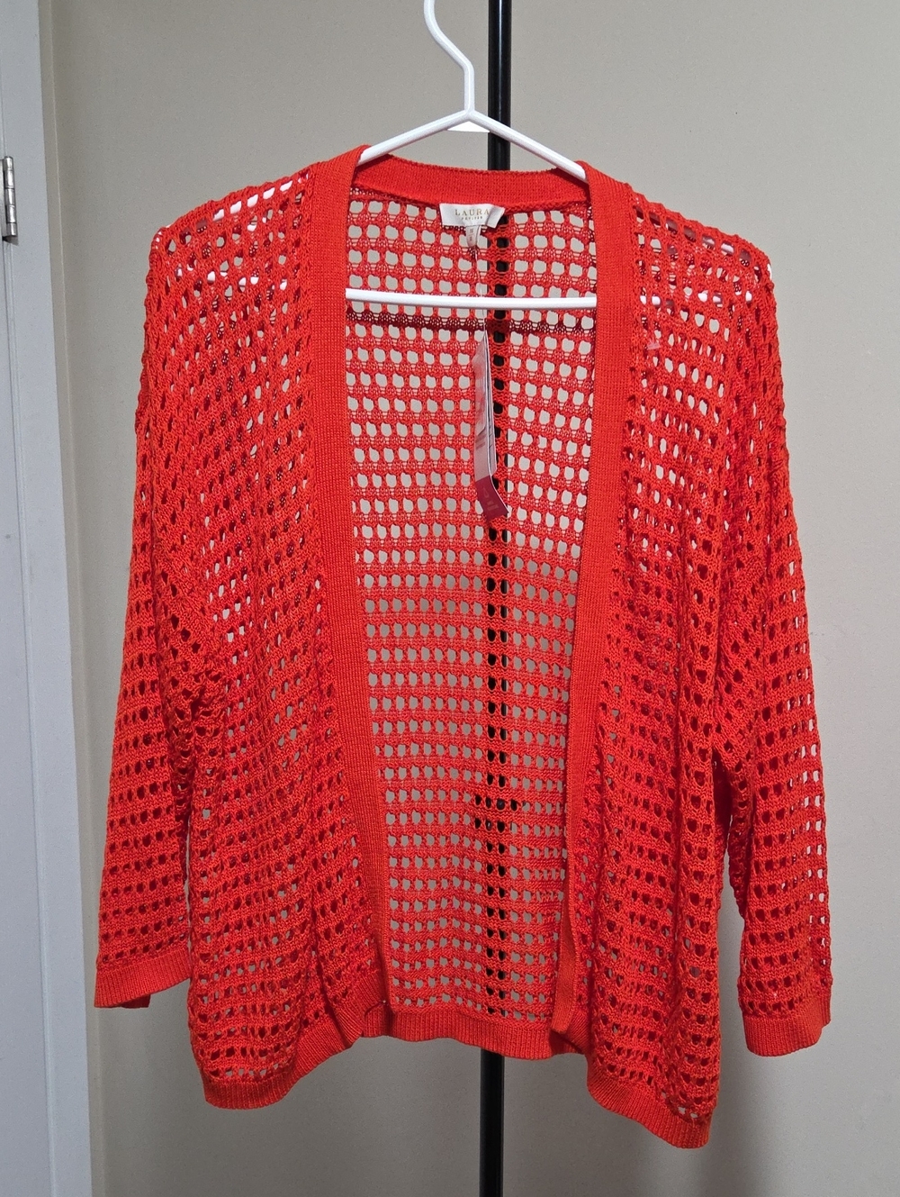Nwt Laura Open-Weave Coral Knit Cardigan for Women